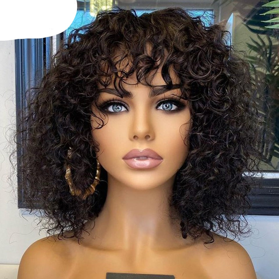 Short Pixie Bob Cut Human Hair Wig With Bangs
