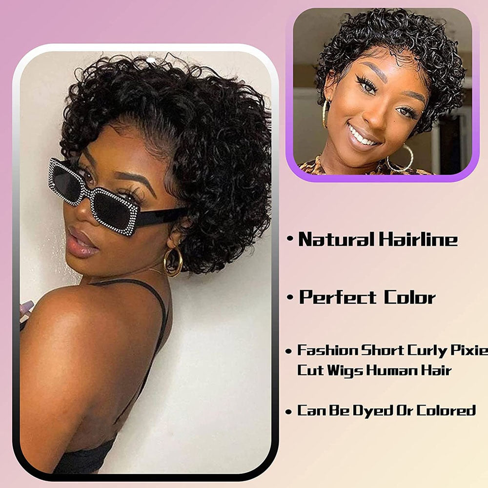 Short Pixie Cut Curly Human Hair Wig