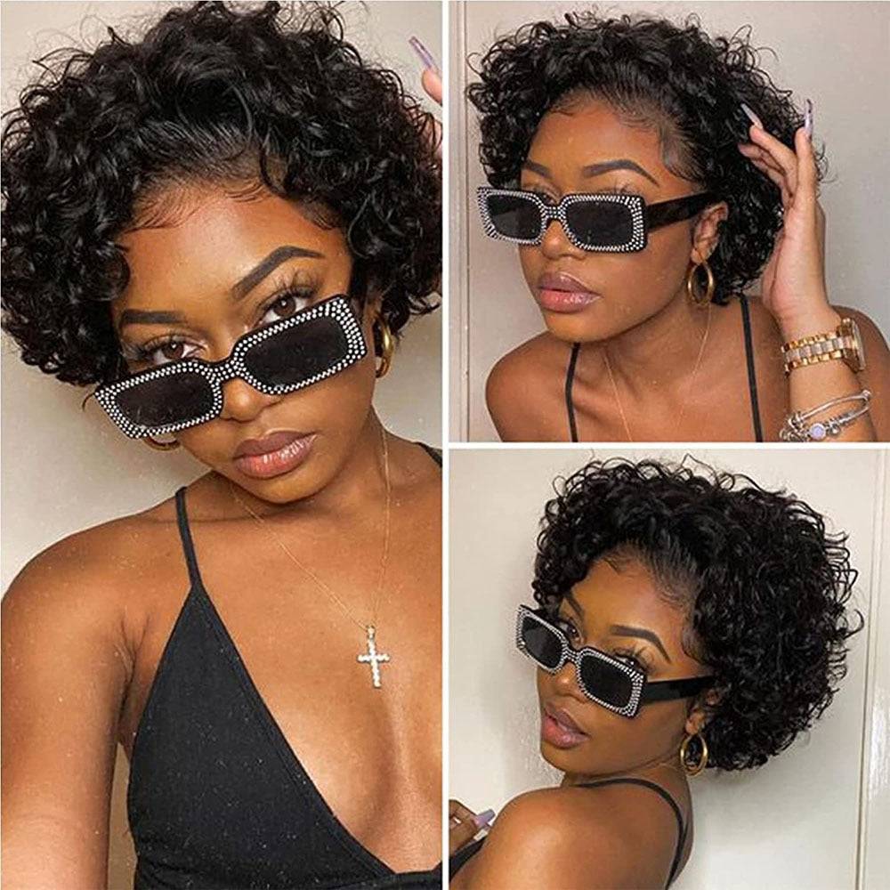 Short Pixie Cut Curly Human Hair Wig
