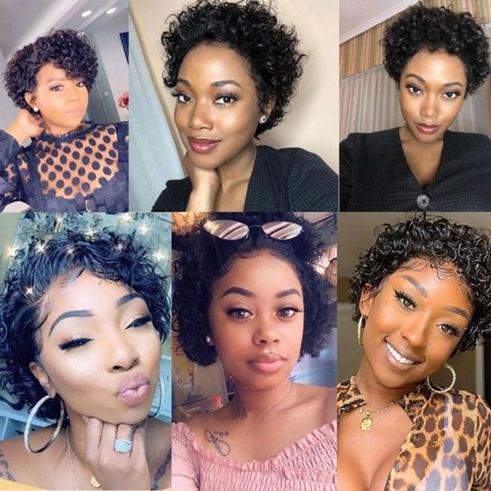 Short Pixie Cut Curly Human Hair Wig