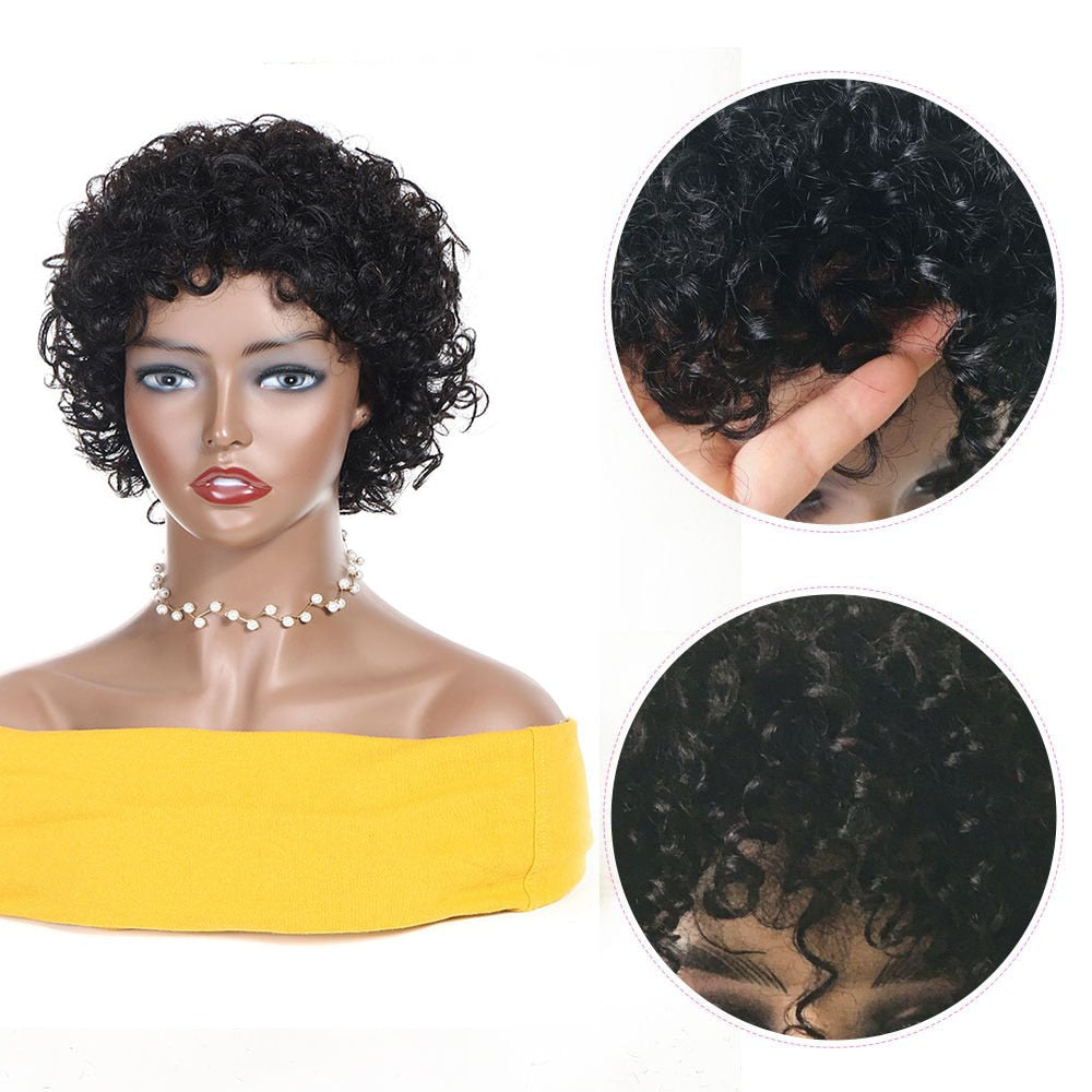 Short Pixie Cut Curly Human Hair Wig