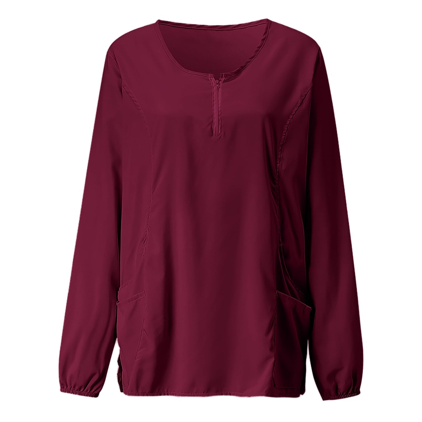 Zipper V Neck Long Sleeve Scrub Uniform Top