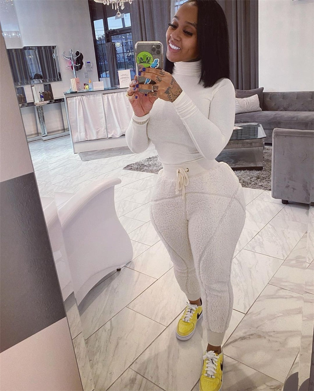 Turtleneck Top And Pants Two Piece Set