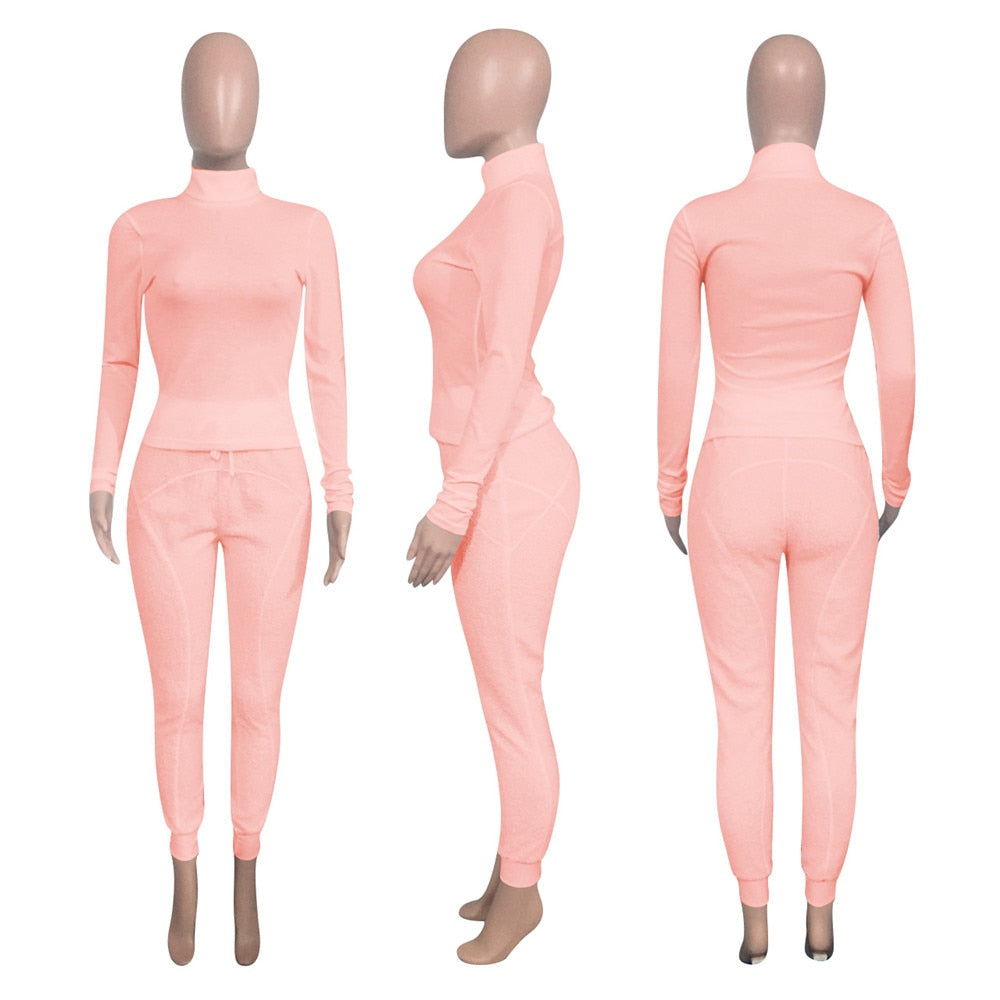 Turtleneck Top And Pants Two Piece Set