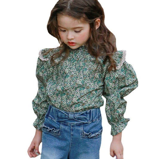 Sweet Ruffles Floral Long Sleeve Blouse Top for Girls