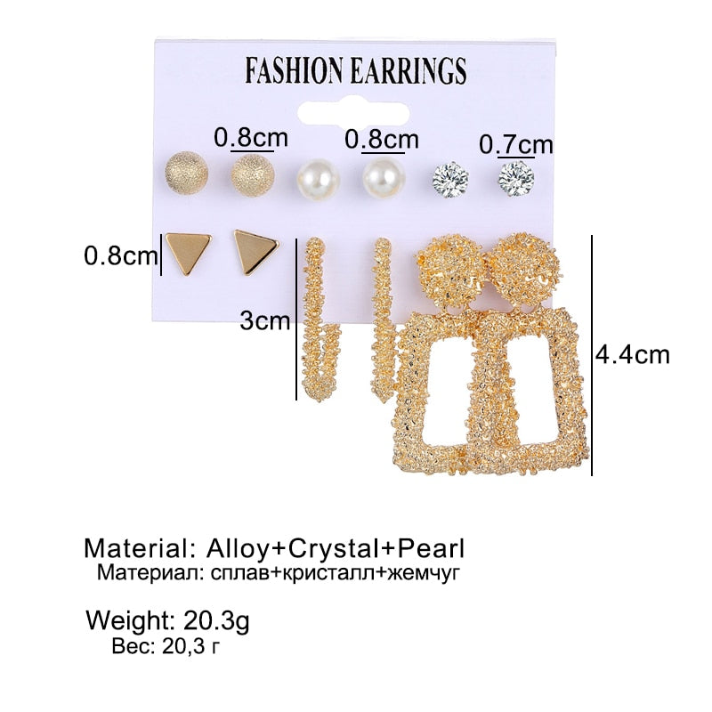 Gold Color Geometric Round Earrings Set For Women