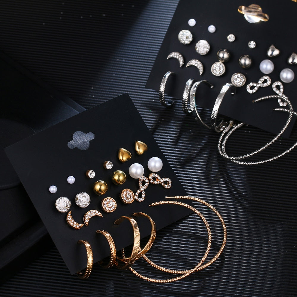 Gold Color Geometric Round Earrings Set For Women