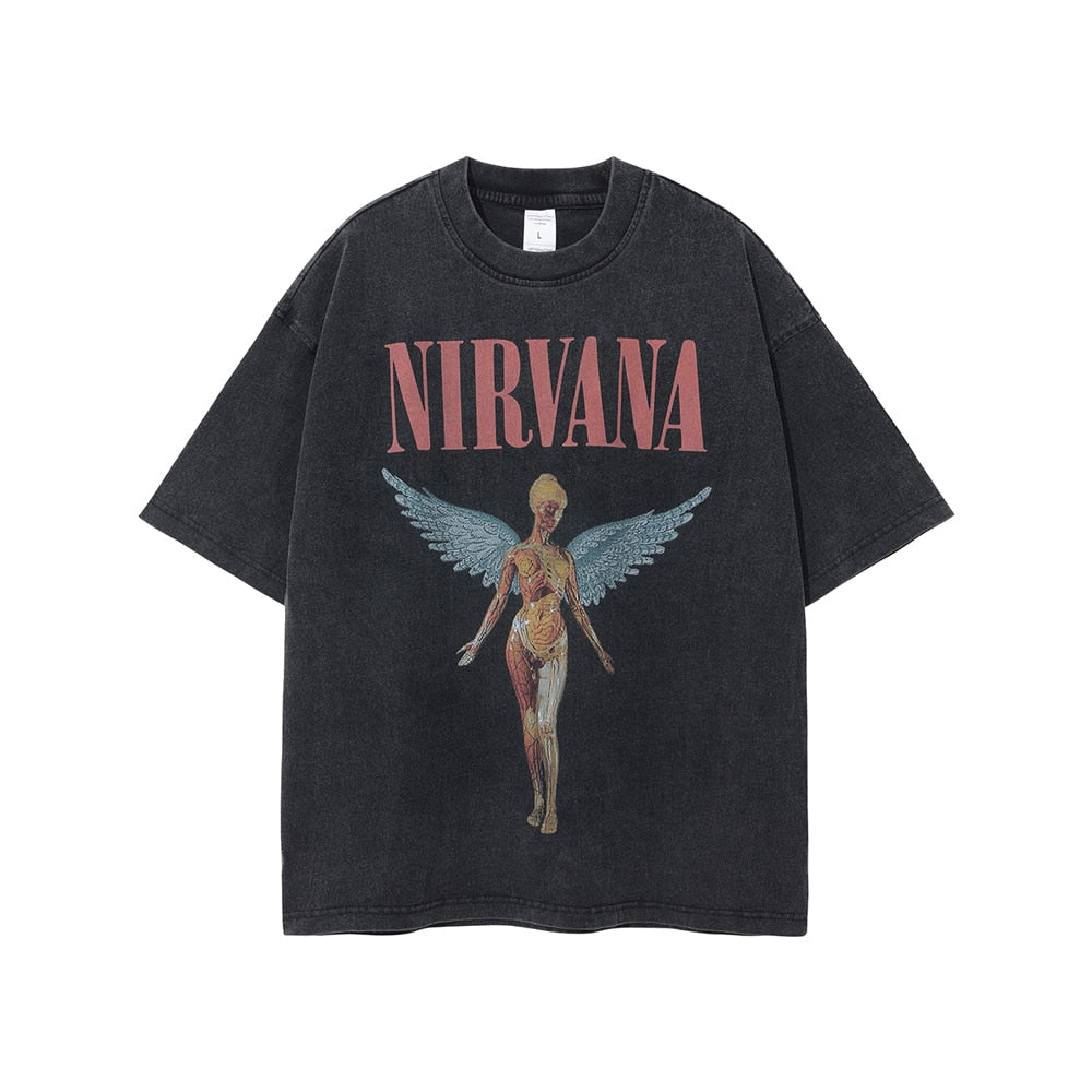 Angel Print Oversized Tshirt Vintage Top