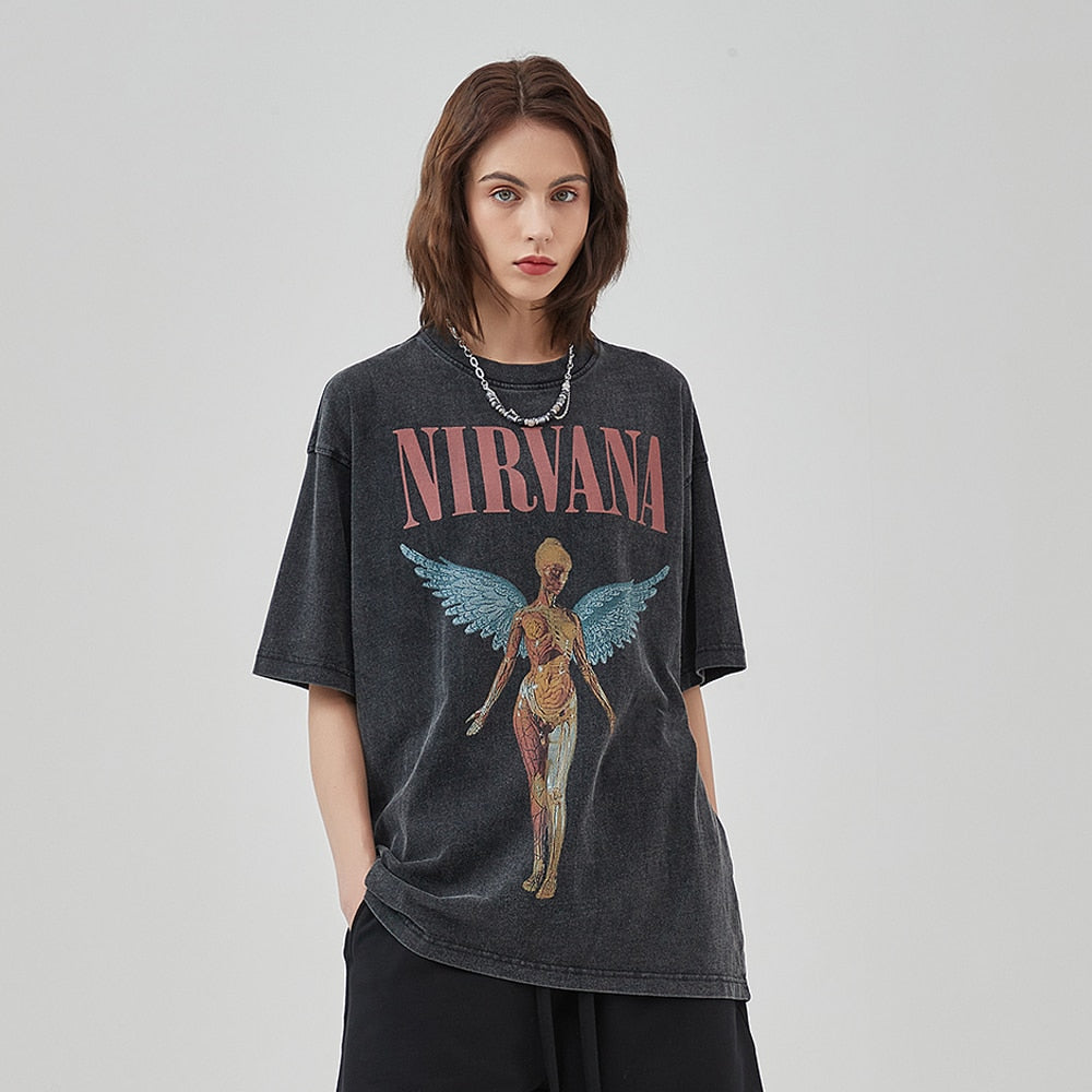 Angel Print Oversized Tshirt Vintage Top