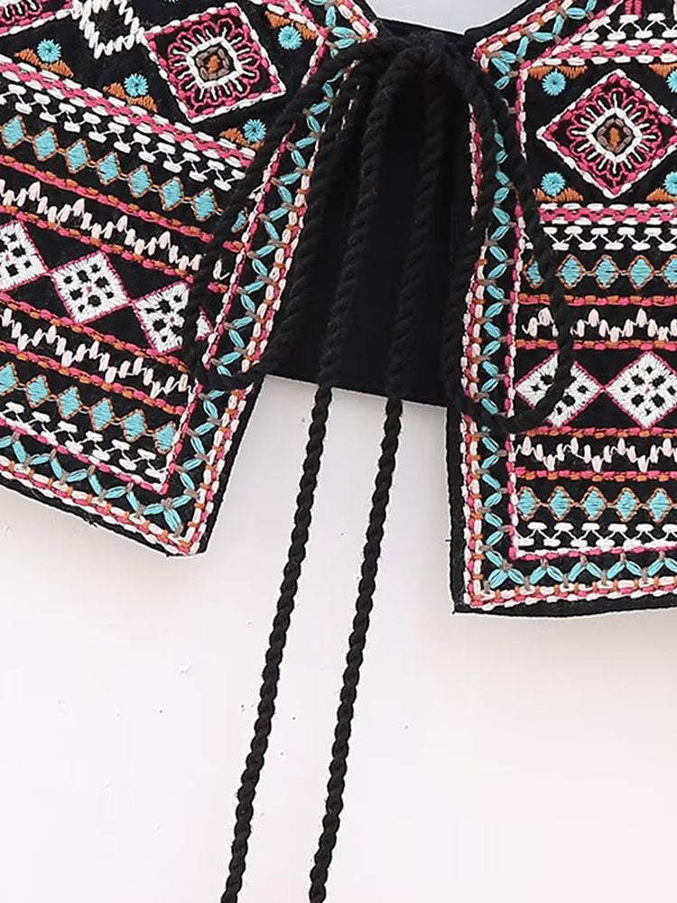 Vintage Embroidery Tassel Lace Up Vest For Women