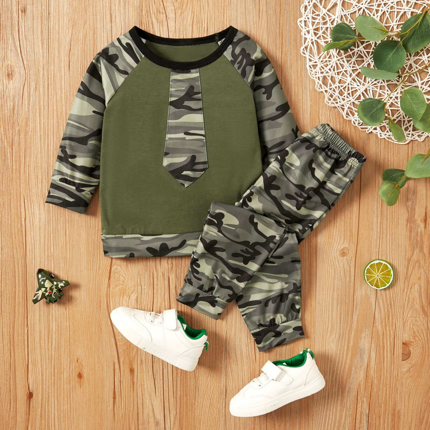 Camouflage Sweater Top + Pants for Boys Two Piece Set