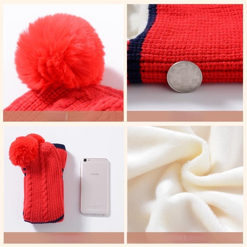 Knitted Plus Velvet Thick Warm Hat and scarf One Piece