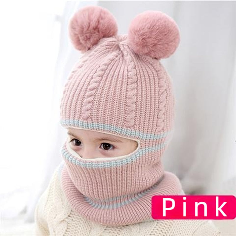 Knitted Plus Velvet Thick Warm Hat and scarf One Piece