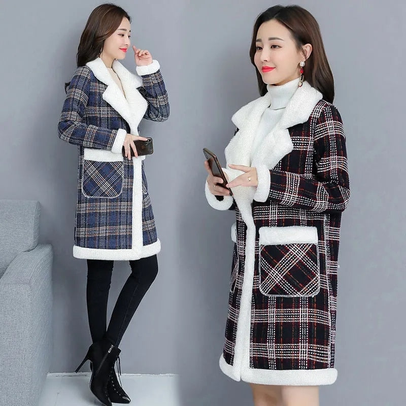 Warm Loose Plaid Long Jacket for Women