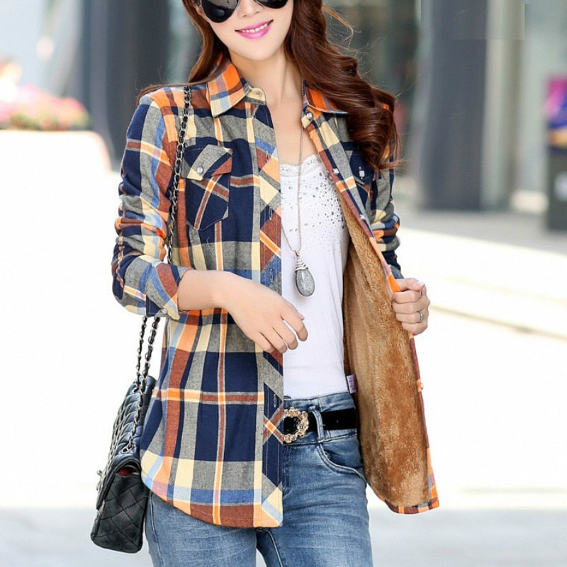 High-quality Soft Warm Winter Women's Plaid Shirt