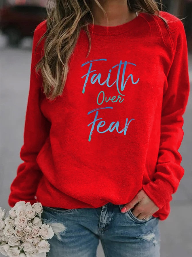 Faith Over Fear Letter Printed Hoodies Sweatshirt