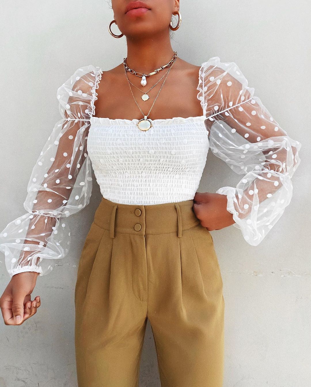 See-through Long Sleeve Crop Top for Women