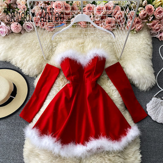 One Size Off Shoulder Strapless Christmas Dress