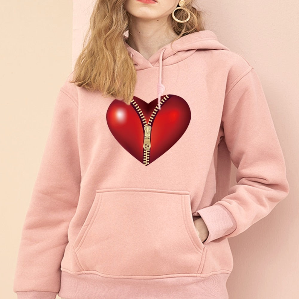 Love Print Hoodie Sweatshirt for Women