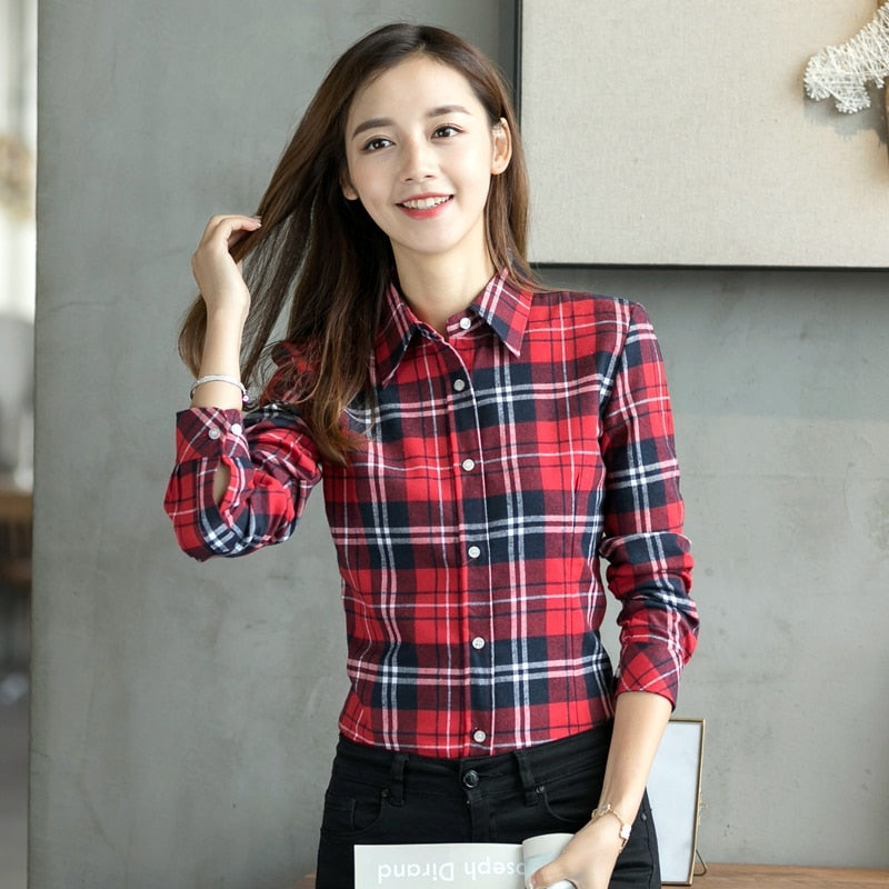 High-quality Soft Warm Winter Women's Plaid Shirt