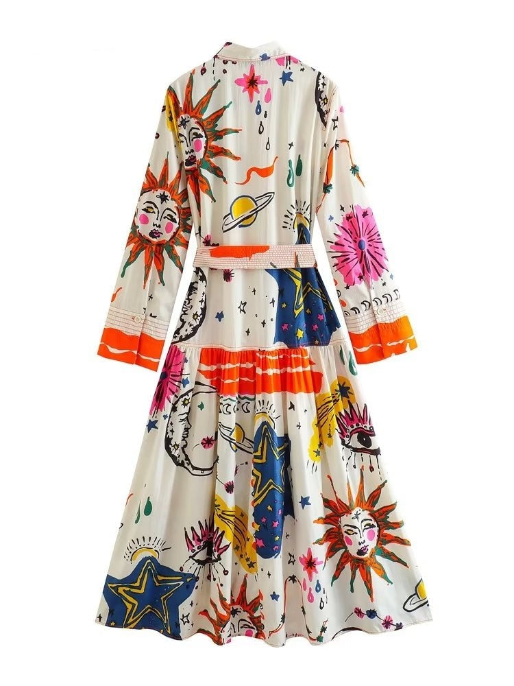 Vintage Graffiti Floral Print Dress