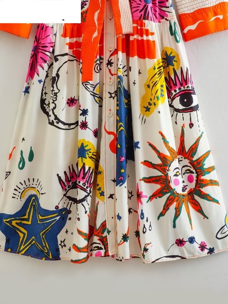 Vintage Graffiti Floral Print Dress