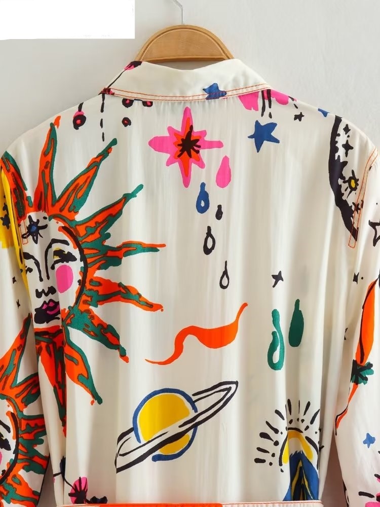 Vintage Graffiti Floral Print Dress