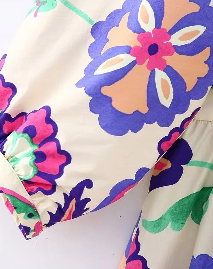 Vintage V Neck Paisley Flower Print Dress