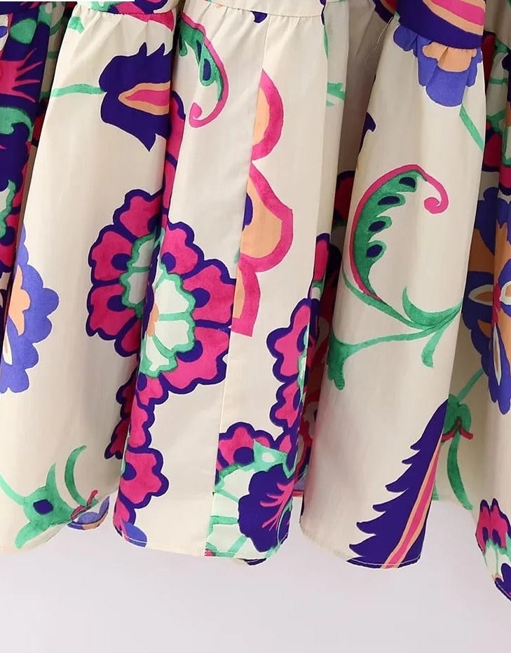 Vintage V Neck Paisley Flower Print Dress