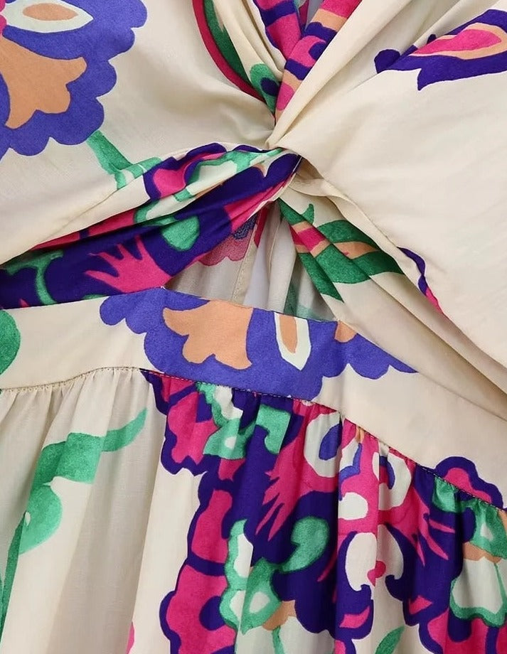 Vintage V Neck Paisley Flower Print Dress