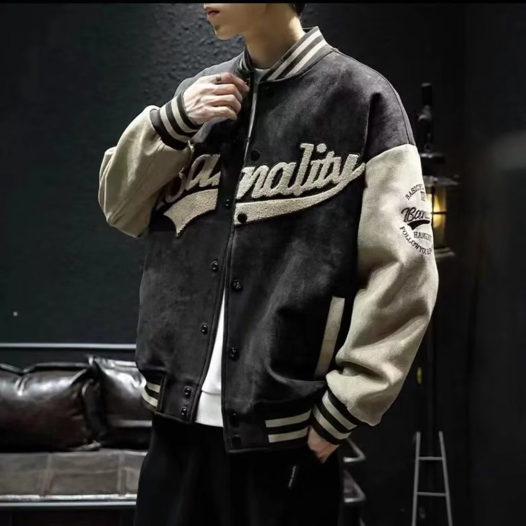 Spring and autumn base ball retro green bomber jacket embroidery trend couple