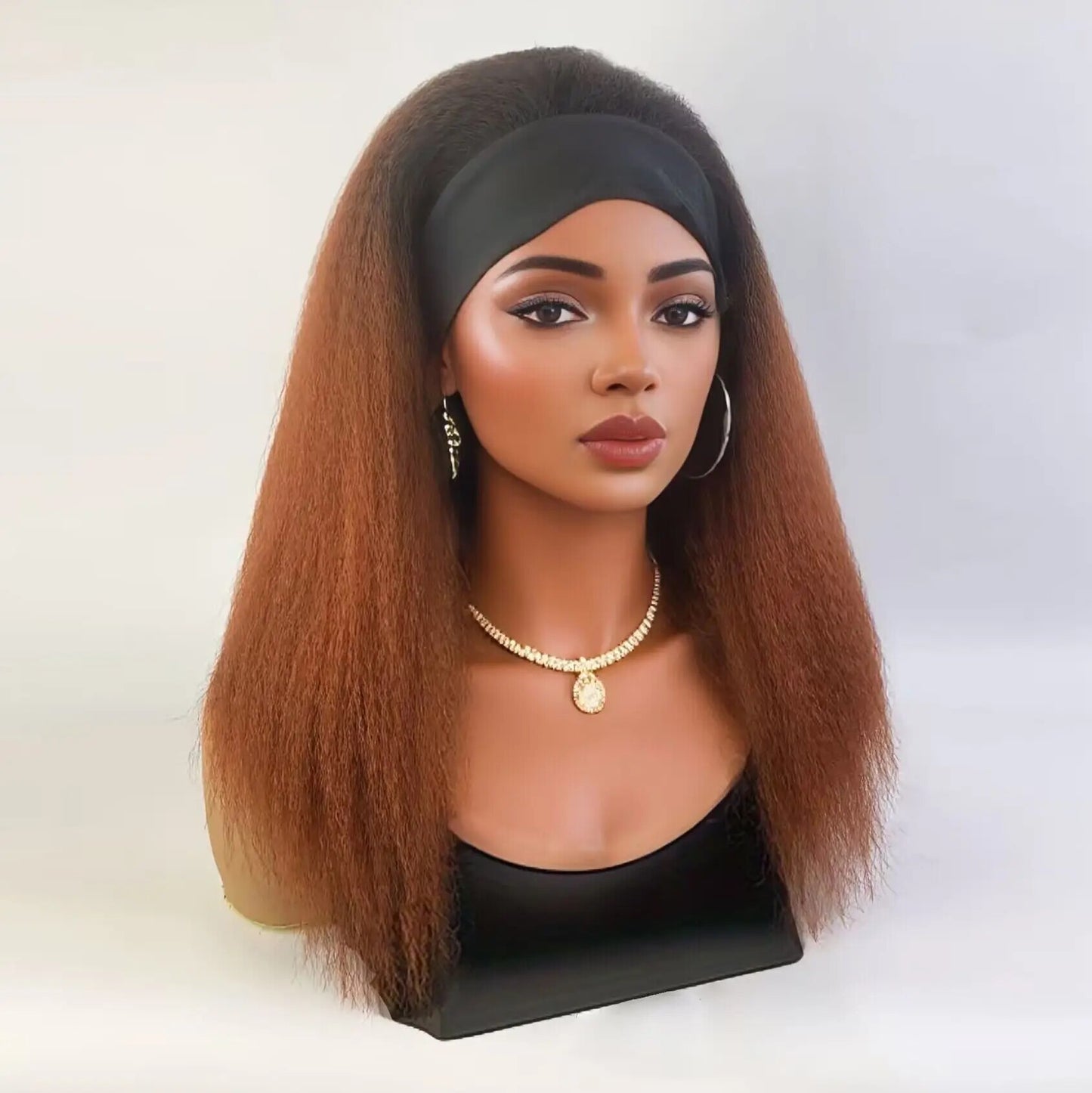 Straight Headband Wig Natural Black Medium Length Wig Afro Kinky Free Part