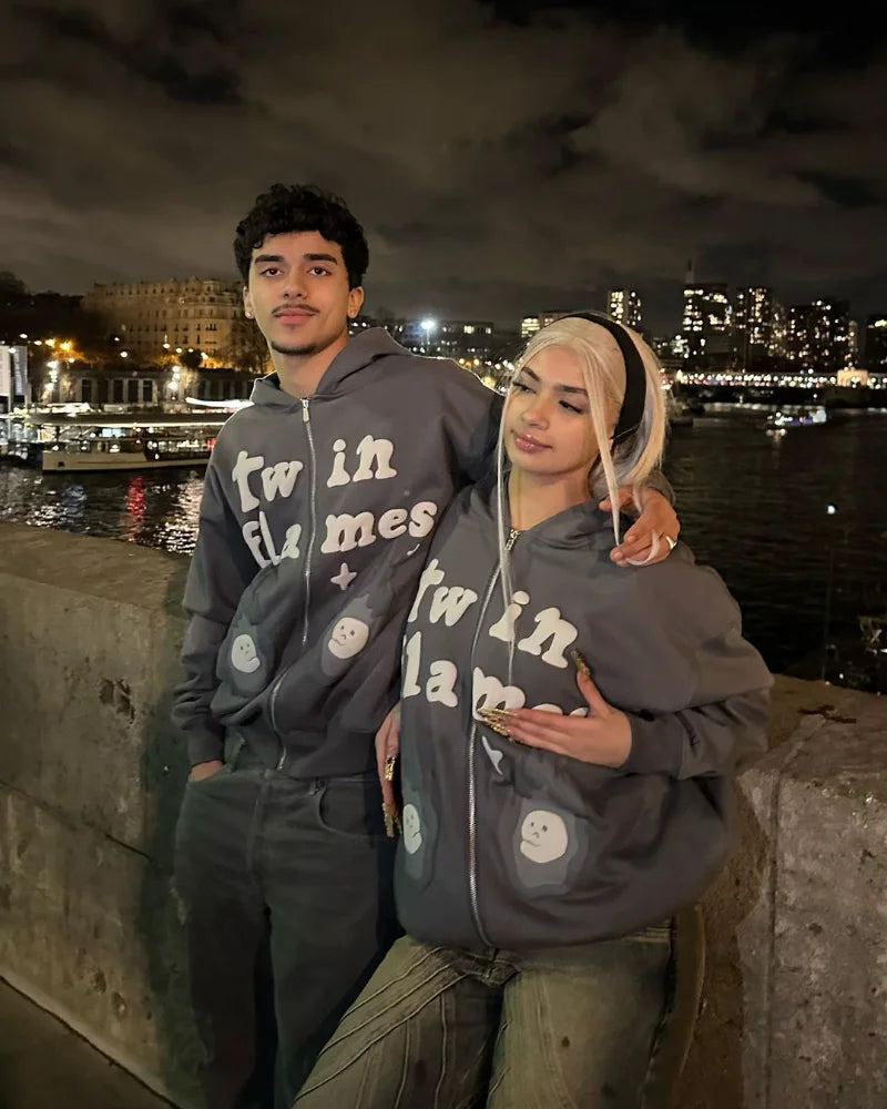 Y2k puffed printed font oversized hoodie