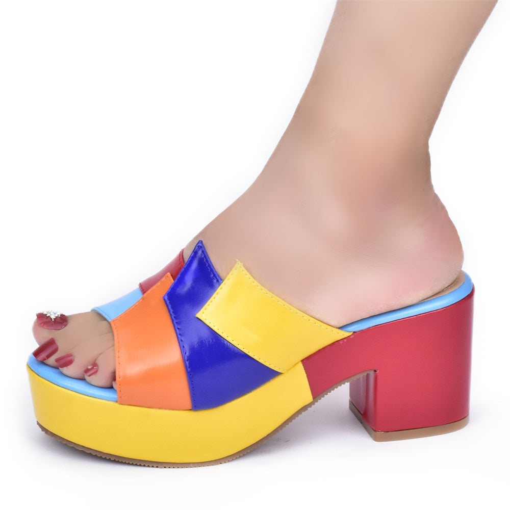 Italian Lady Shoes Slippers Sandals Platform Multicolor Design