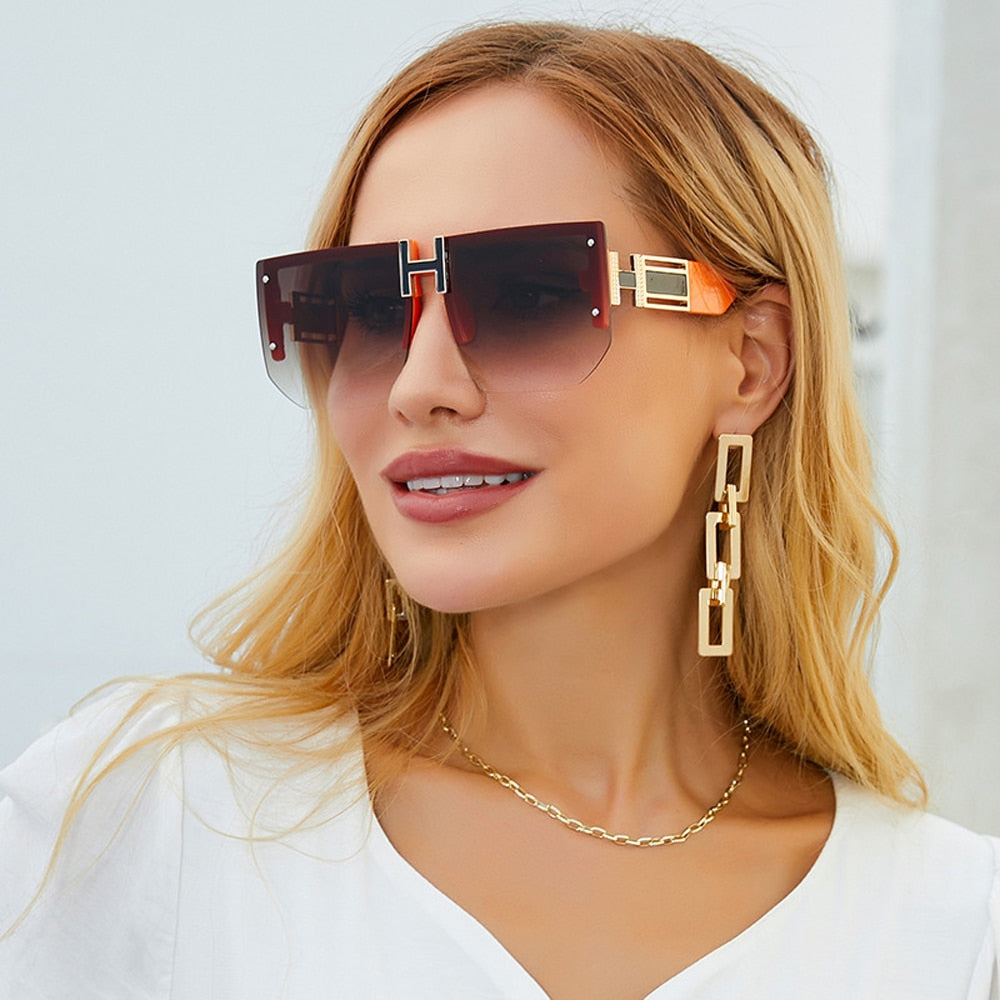 Rimless Square Frame Luxury Sunglasses UV 400