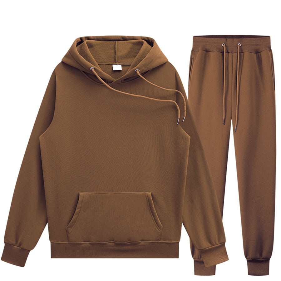 Men Hoodie Two-Piece Set Casual Solid Color Sweat Suit Tracksuit