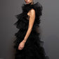 New Trend Black Fluffy Tiered Long Women Dress To Party Straight Layered