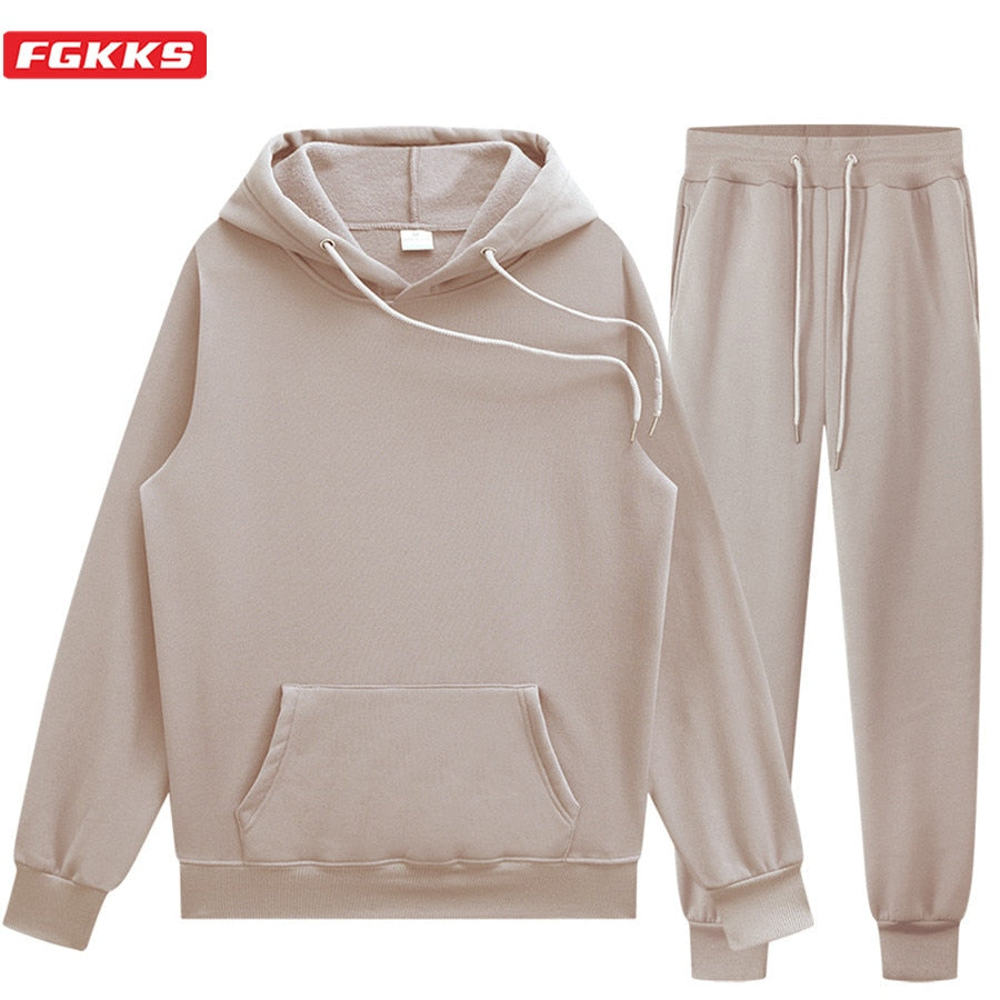 Men Hoodie Two-Piece Set Casual Solid Color Sweat Suit Tracksuit