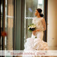 Luxury Tiered Skirts Mermaid Wedding Dresses Chic Long Sleeve Pearls Long Train O Neck Bridal