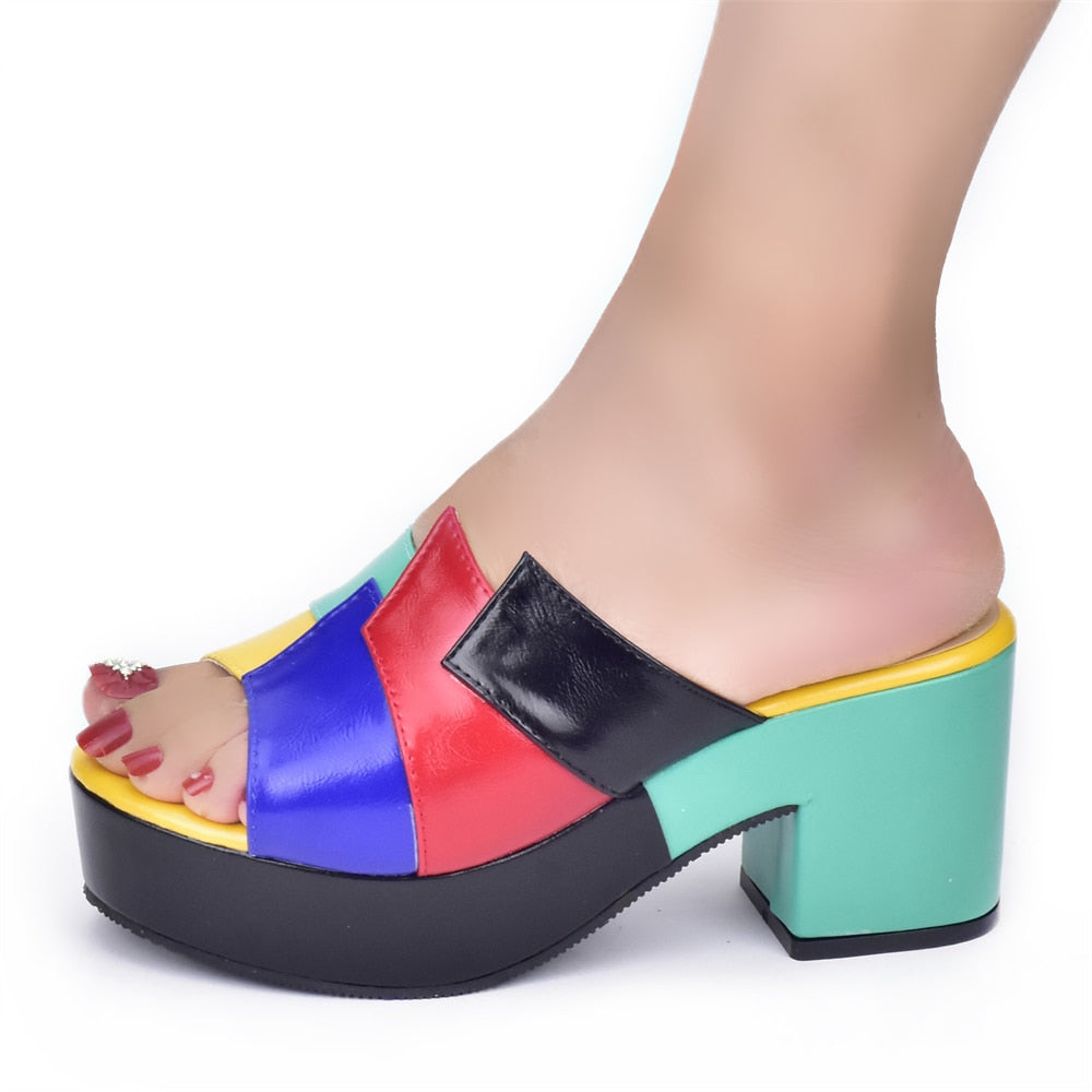 Italian Lady Shoes Slippers Sandals Platform Multicolor Design