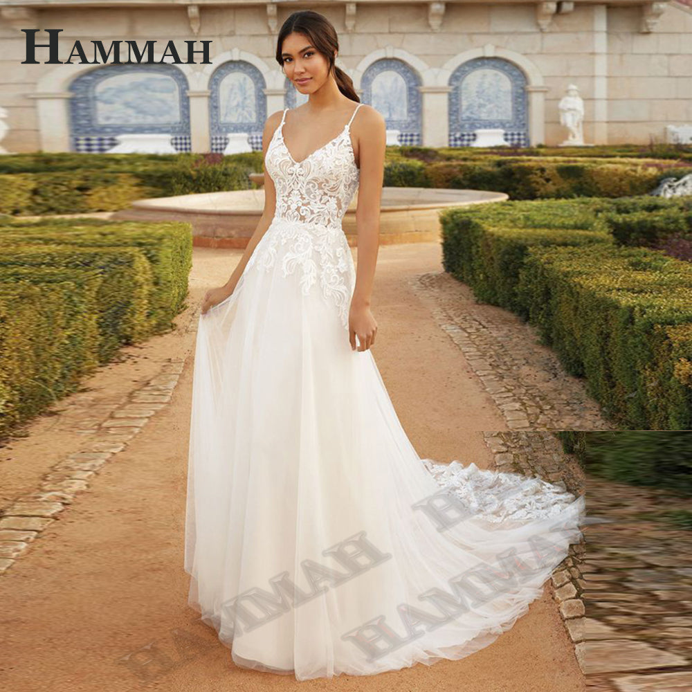 Modern Aline Long Wedding Tulle Appliqued I Custom Made - Wedding Dress