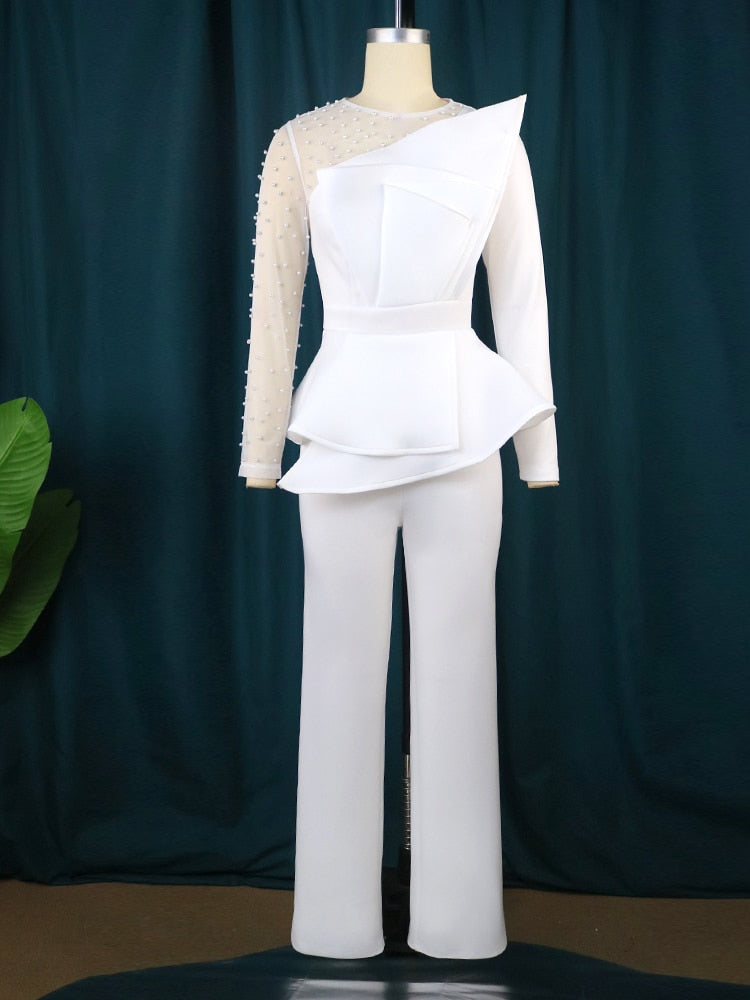 Vintage Beaded Long Sleeve Women Jumpsuit