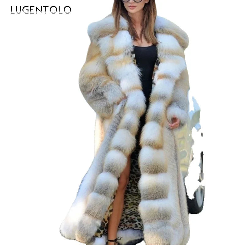 Women Long Faux Fur Coat Thicked Hooded Luxury Jacket