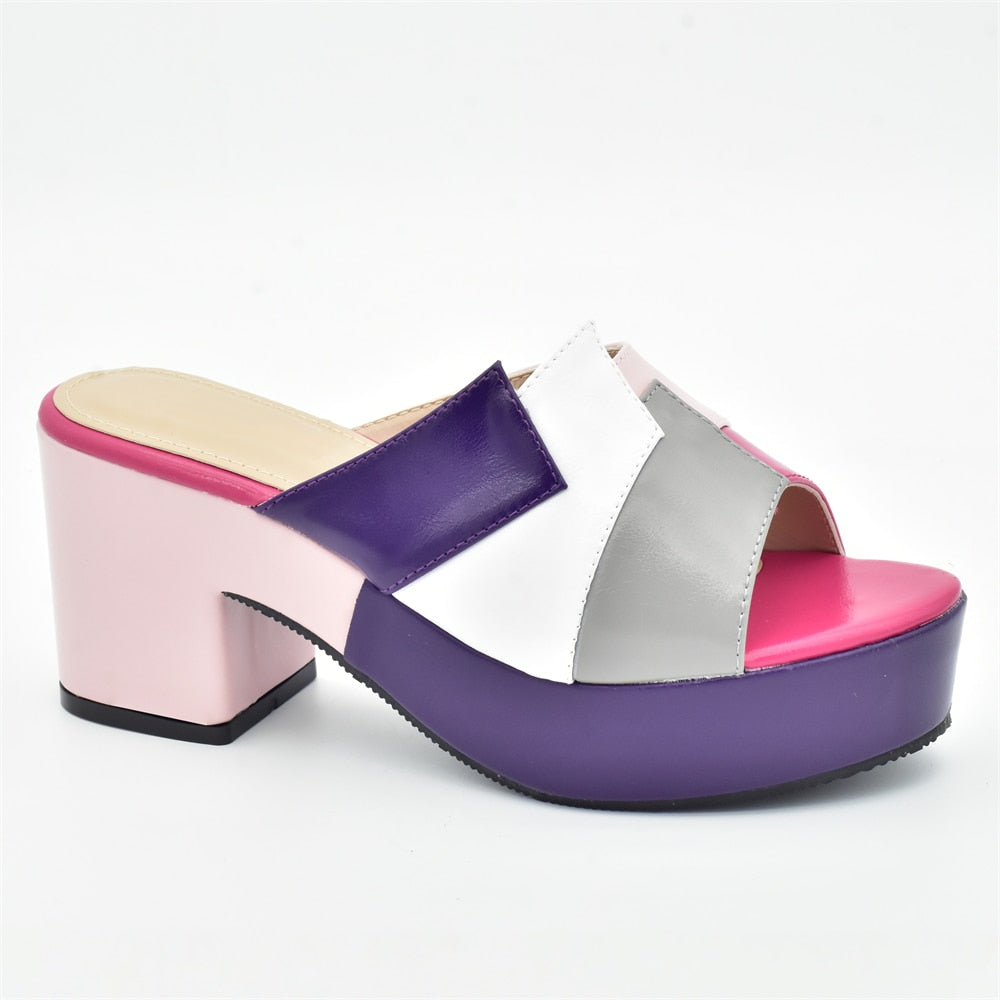 Italian Lady Shoes Slippers Sandals Platform Multicolor Design