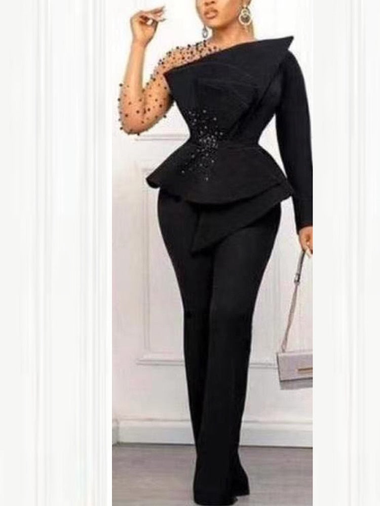 Vintage Beaded Long Sleeve Women Jumpsuit
