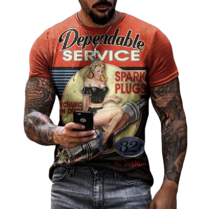 vintage Oversized America Route 66 Letters Printed O Collared T-Shirt