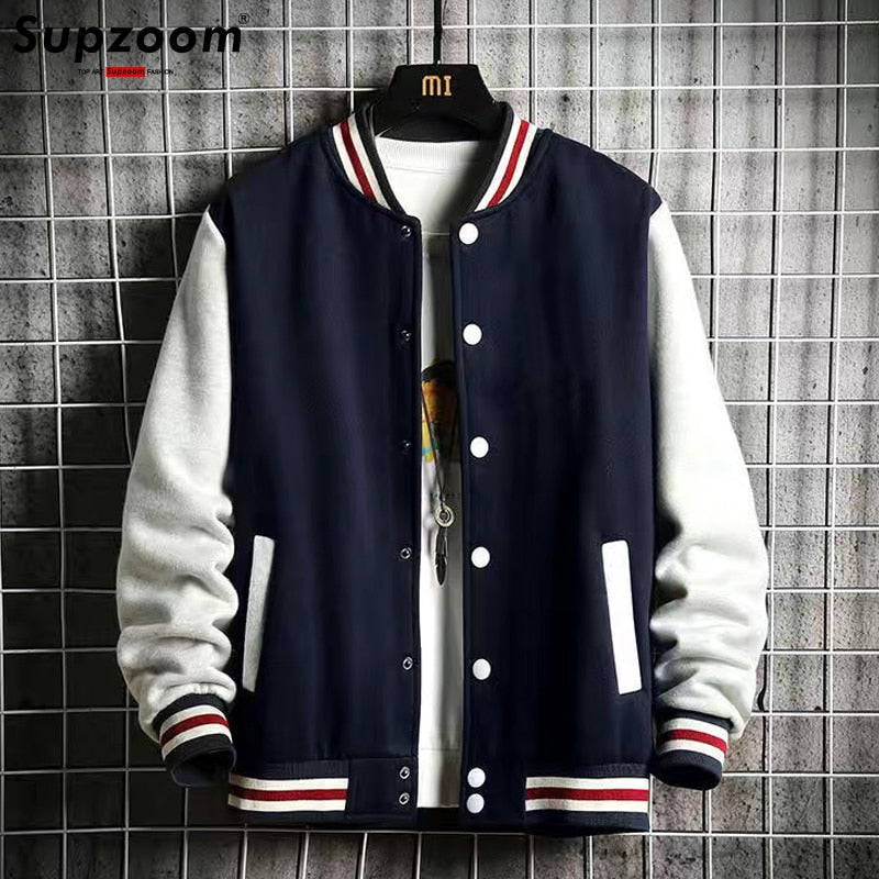 Fashion Fleece Casual Baseball Uniform Cotton Spliced Regular Rib Sleeve Brand Clothing Bomber Jacket Men