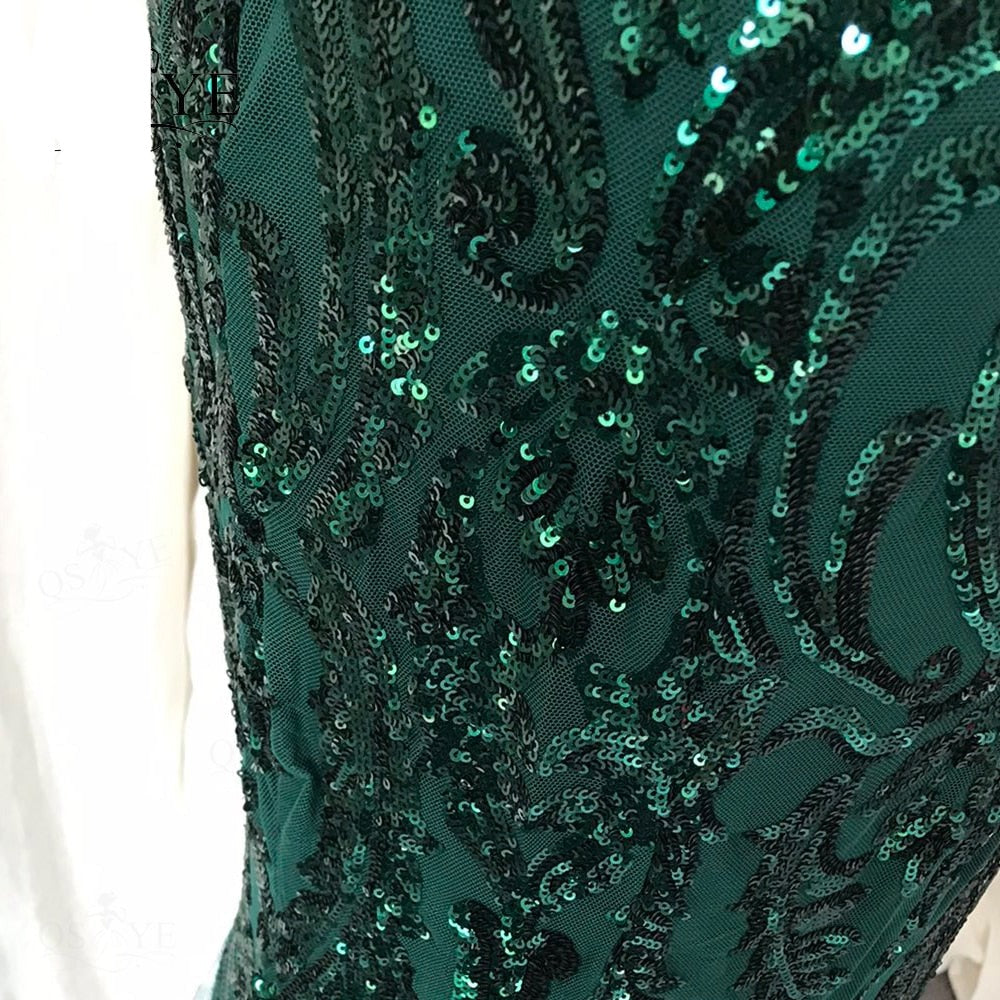 One Shoulder Emerald Green Long Lace Evening Dress