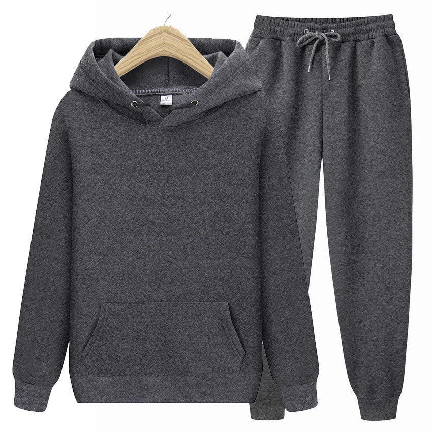 Men Hoodie Two-Piece Set Casual Solid Color Sweat Suit Tracksuit