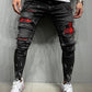 Fashion Grid Beggar Patches Slim Skinny Ripped Denim pants - Jeans